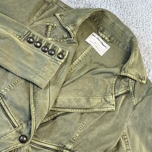 Free People Malika Jacket Army Green Denim Womens XS Utility Boho Military Flare